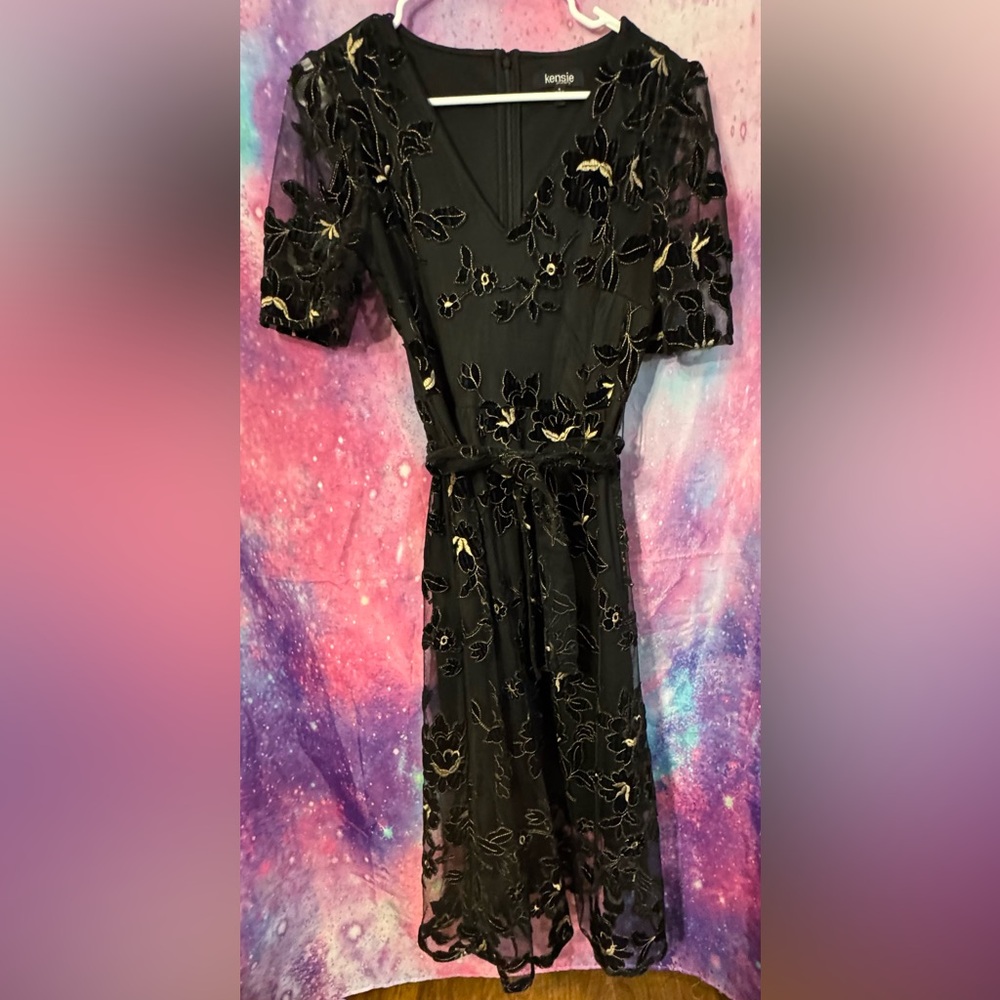 Kensie Black Formal Dress with Floral Details